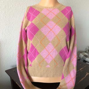 JCREW Women's pink and tan Plaid Cashmere sweater